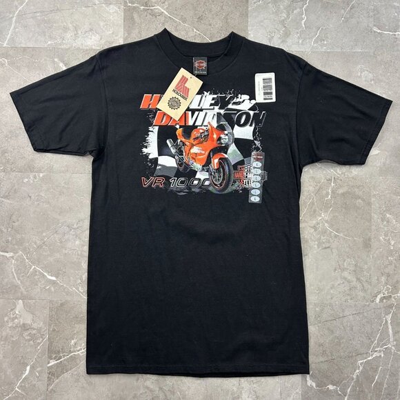 Vintage Harley Davidson Graphic Tee Mens Large VR1000 Dead Stock y2k Flames - Picture 1 of 9